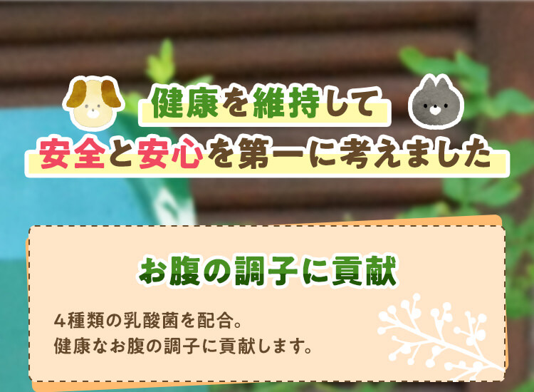 健康を維持して安全と安心を第一に考えました。お腹の調子に貢献